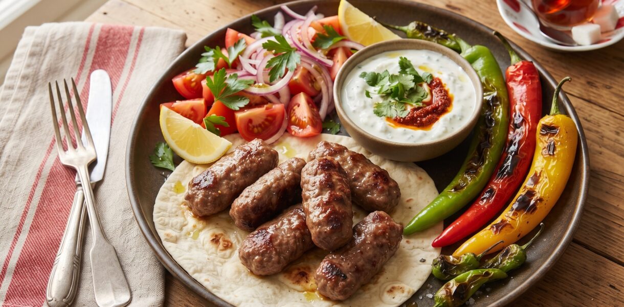 Kofte, czyli kotleciki z mielonego mięsa jagnięcego i wołowego z dodatkiem aromatycznych przypraw i warzyw.