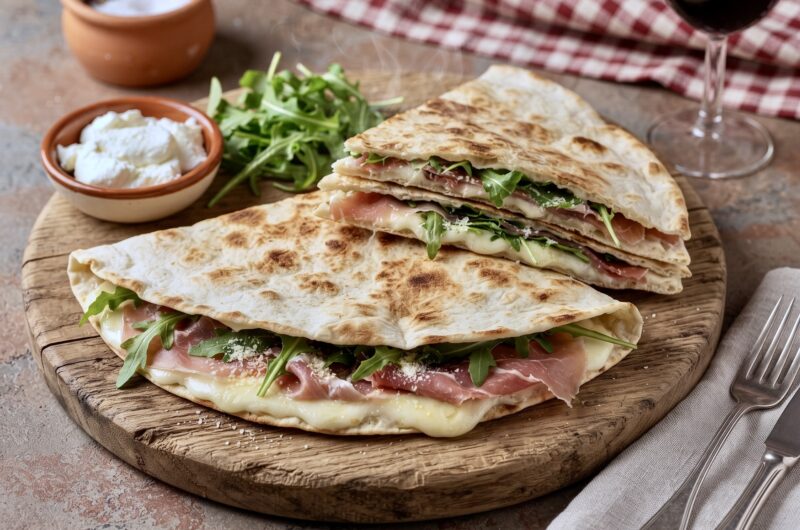 Piadina romagnola to nieduży włoski placek przyrządzany z mąki pszennej i smalcu. Po krótkim smażeniu piadinę wypełnia się ulubionymi składnikami i podgrzewa zajadając go jako sycącą przekąskę.