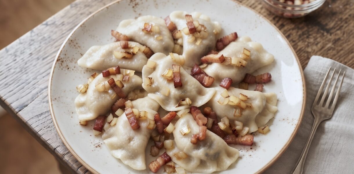Klasyczne pierogi z mięsem, ale wcześniej ugotowanym z warzywami i przyprawami. Ugotowane mięso należy zmielić razem z niedużą ilością gotowanych razem z nim warzyw, a następnie tak otrzymany farsz doprawić solą i spora ilością pieprzu.