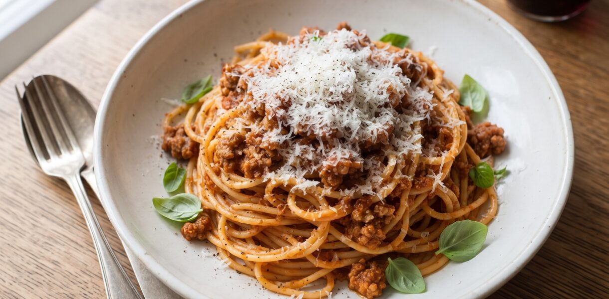 Spaghetti bolognese to mięso mielone duszone w sosie pomidorowym podane z makaronem. To danie zna chyba każdy człowiek na świecie. Moje bolognese może szokować, ale ponieważ smakuje wyjątkowo dobrze pokochacie je i Wy.