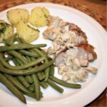 Marynowany w rozmarynie comber jagnięcy pieczony i podany w sosie kurkowym z dodatkiem śmietany.