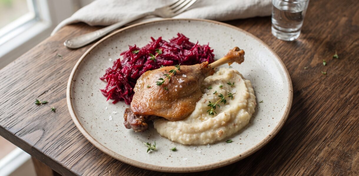 Confit z kaczki to smażone bardzo powoli w głębokim tłuszczu kacze nogi, następnie w tymże smalcu przechowywane po wystudzeniu.