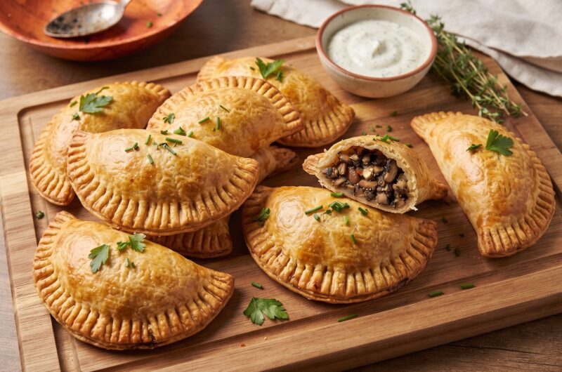 Empanadas to pieczone pierogi przyrządzane z mąki pszennej z dodatkiem mleka i oleju z farszem pieczarkowym z dodatkiem gotowanych jajek.
