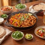 Fajitas drobiowa przygotowana została z piersi z kurczaka pokrojonej w paski i smażonej razem z krojonymi papryką i cebulą, a następnie podana z wrapami, dipami i salsą pico de gallo.