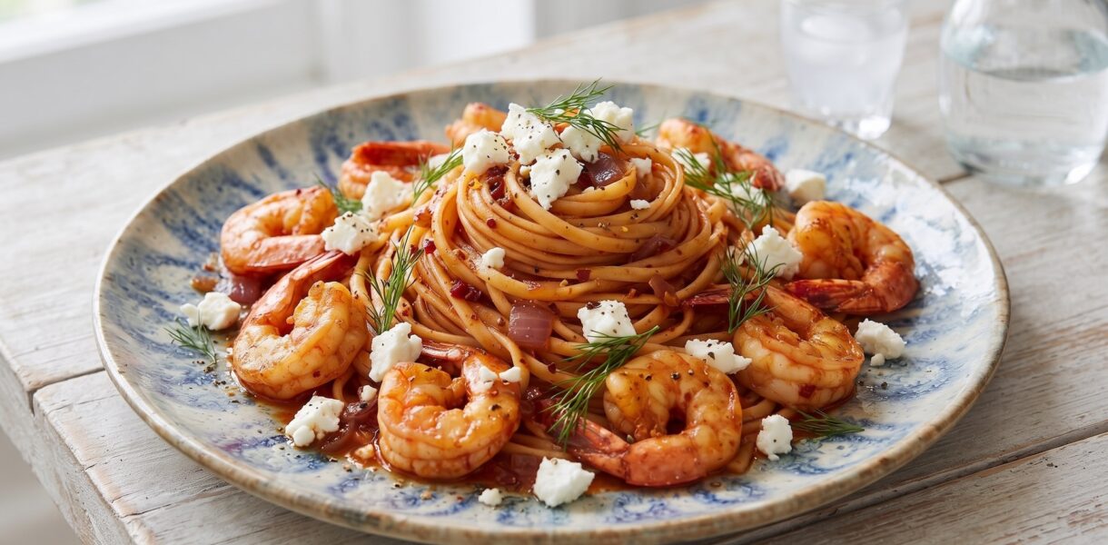 garidomakaronada linguine z krewetkami w pomidorach