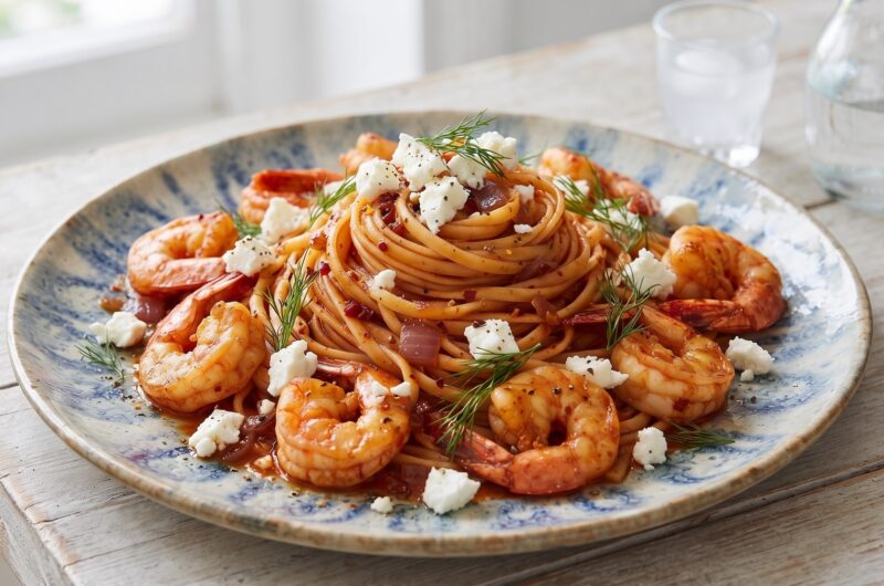 garidomakaronada linguine z krewetkami w pomidorach