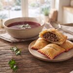 Paszteciki mięsne, czyli gotowane w rosole, a następnie zmielone mięso z dodatkiem smażonej cebuli rozłożone na cieście francuskim, zawinięte, a następnie pieczone i krojone na paszteciki.
