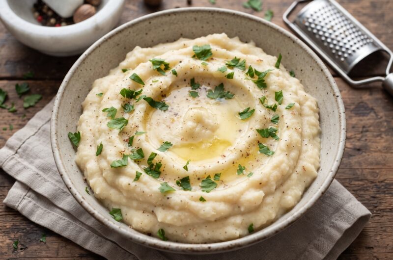 Puree z selera, czyli krojony na duże kawałki i gotowany z wodzie i mleku seler korzeniowy z dodatkiem ziemniaka, a następnie miksowany na puree i doprawiony gałką muszkatołową.