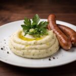 Greckie puree ziemniaczane przygotowane z gotowanych ziemniaków ugniecionych z dodatkiem sporej ilości oliwy, czosnku, octu winnego i natki pietruszki.