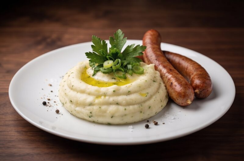 Greckie puree ziemniaczane przygotowane z gotowanych ziemniaków ugniecionych z dodatkiem sporej ilości oliwy, czosnku, octu winnego i natki pietruszki.
