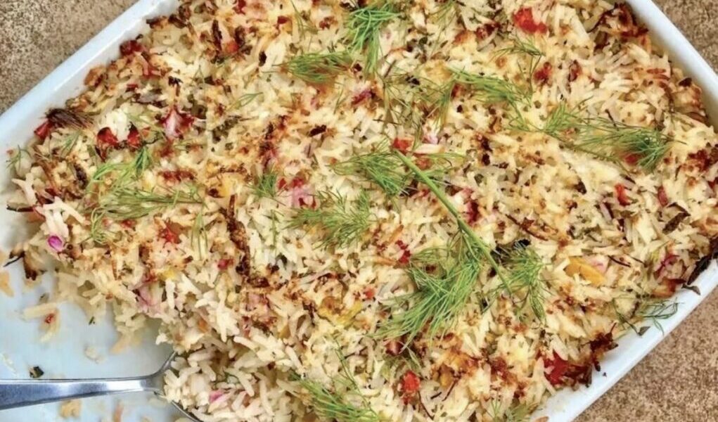 ryż zapiekany z kurczakiem i warzywami