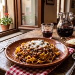 Aromatyczny i zawiesisty włoski sos mięsny al ragu bolognese przyrządzany z mięsa mielonego duszonego na bazie soffritto z pomidorami.