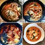 Wywar rybny z kręgosłupów i głów ryb, pancerzyków z krewetkami oraz warzyw i mielonej papryki.