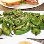 Zielone papryczki krótko smażone na oliwie, a następnie wyłożone na talerz i posypane gruboziarnistą solą morską.