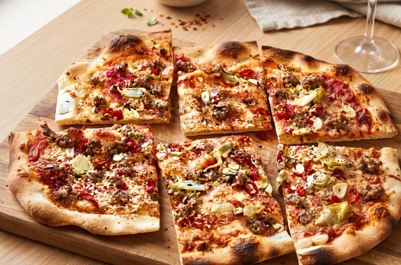 Flammkuchen to podpłomyk zrobiony z mąki i wody pieczony krótko w bardzo wysokiej temperaturze razem z mięsem mielonym, czosnkiem i chilli.