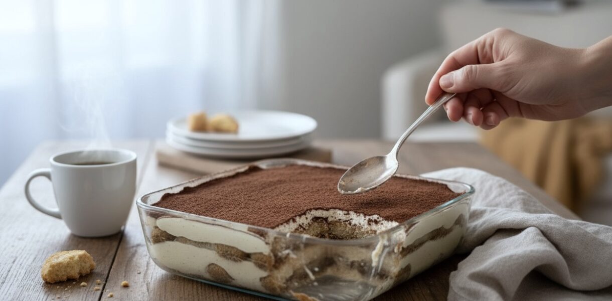 Oszukane tiramisu to deser z serka mascarpone utartego z żółtkami jajek z dodatkiem ubitej piany z białek jajek. Tak przygotowaną masę rozkłada się następnie na biszkoptach nasączonych likierem ziołowym.