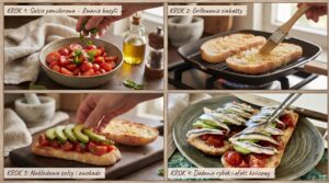 bruschetta z awokado i rybkami marynowanymi na talerzu