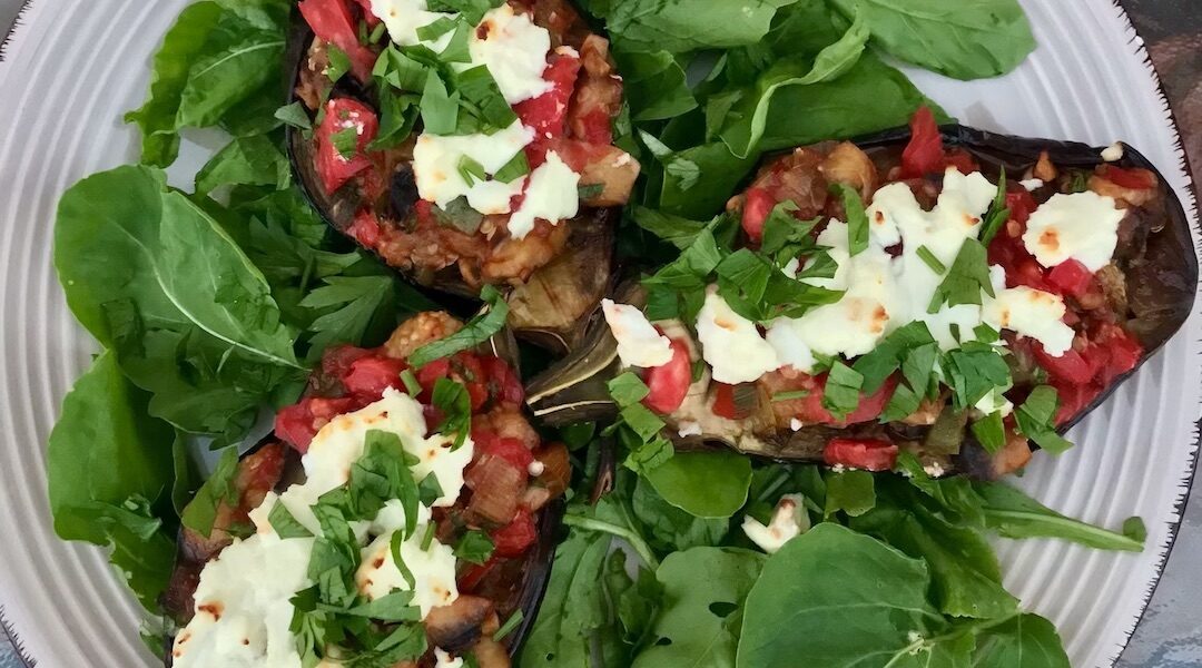 bakłażany z warzywami i serem feta