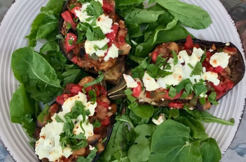 bakłażany z warzywami i serem feta