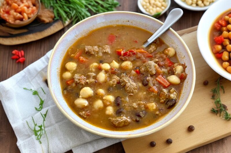 zupa chilli con carne z fasolą na talerzu