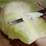 usuwanie głąba z liścia kapusty