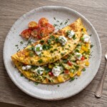omlet z warzywami na bogato podany na talerzu