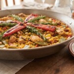 paella valenciana w tradycyjnej patelni