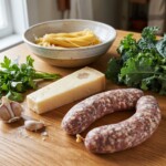biała kiełbasa, jarmuż, kawałek sera pecorino, natka pietruszki