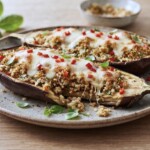 bakłażan pieczony z mozzarellą i chilli po upieczeniu