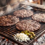 pljeskavica z serem na ruszcie w trakcie grillowania
