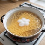 w dużym garnku gotuje się makaron spaghetti