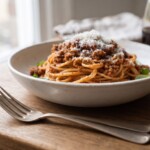 spaghetti bolognese podane na talerzu