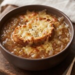 zupa cebulowa w miseczkach gotowa do spożycia