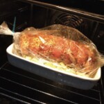 Schab pieczony słoniną wędzoną nadziany