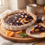 Klasyczna tarta na słodko z dodatkiem musu jagodowego oraz ze świeżymi soczystymi mandarynkami.