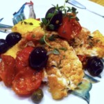 Dorsz zapiekany z warzywami i oliwkami