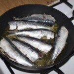 na patelni smażą się tuszki sardynek