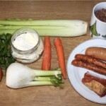 Soczewica z kiełbasą i warzywami na gęsto podana składniki