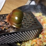 zielony pomidor ścierany jest na tarce