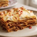 lasagne z mięsem bez beszamelu kawałek na talerzu